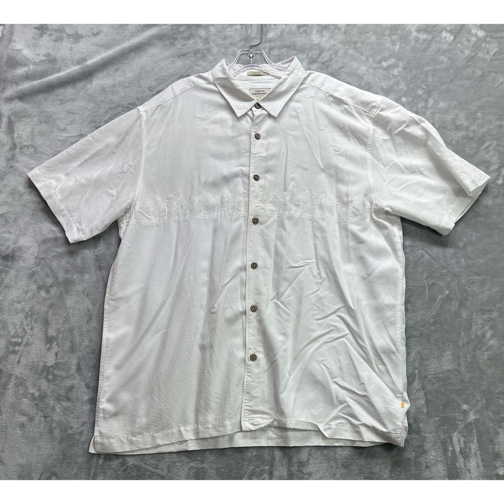 Quicksilver Waterman Collection White Short Sleeve Shirt Palms XL Comfort Fit